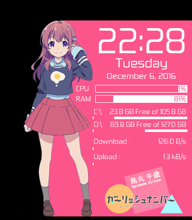 Karasuma Chitose Anime Rainmeter by Yusatsu Nao